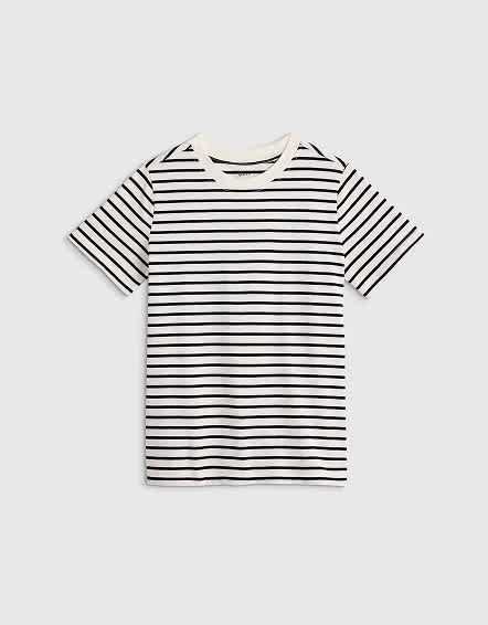 Black/White Stripe 100% Organic Cotton Jersey Short Sleeve Tee