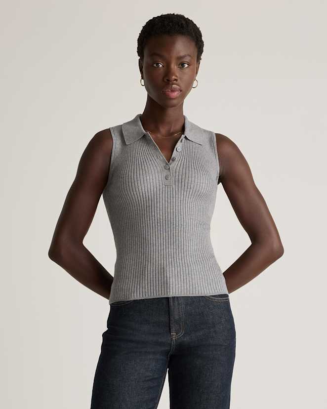 Heather Grey Eco-Knit Polo Sweater Tank