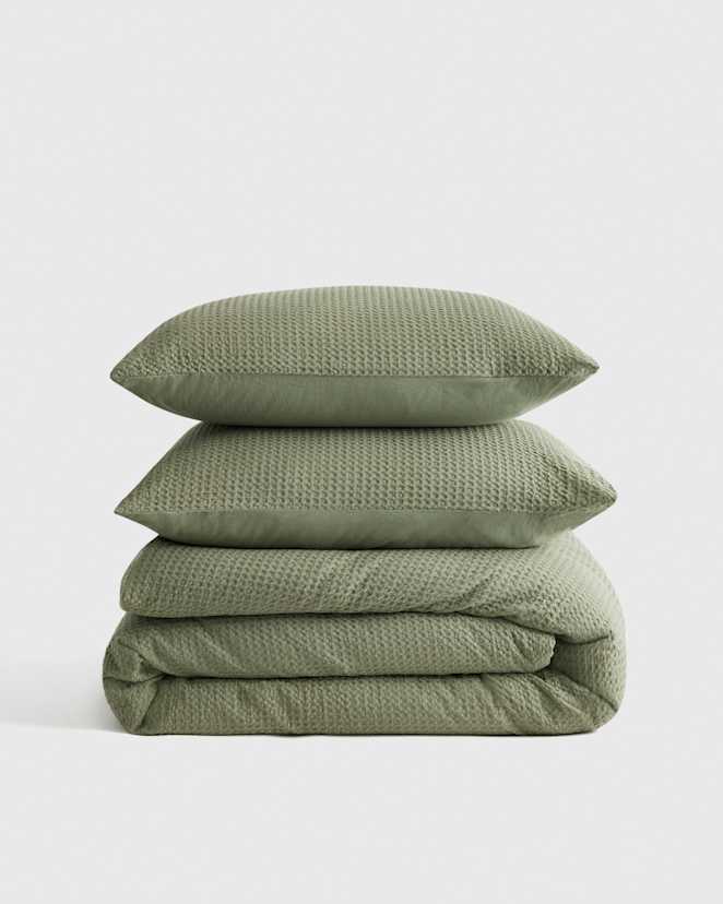 Olive Organic Luxe Honeycomb Duvet Cover Set