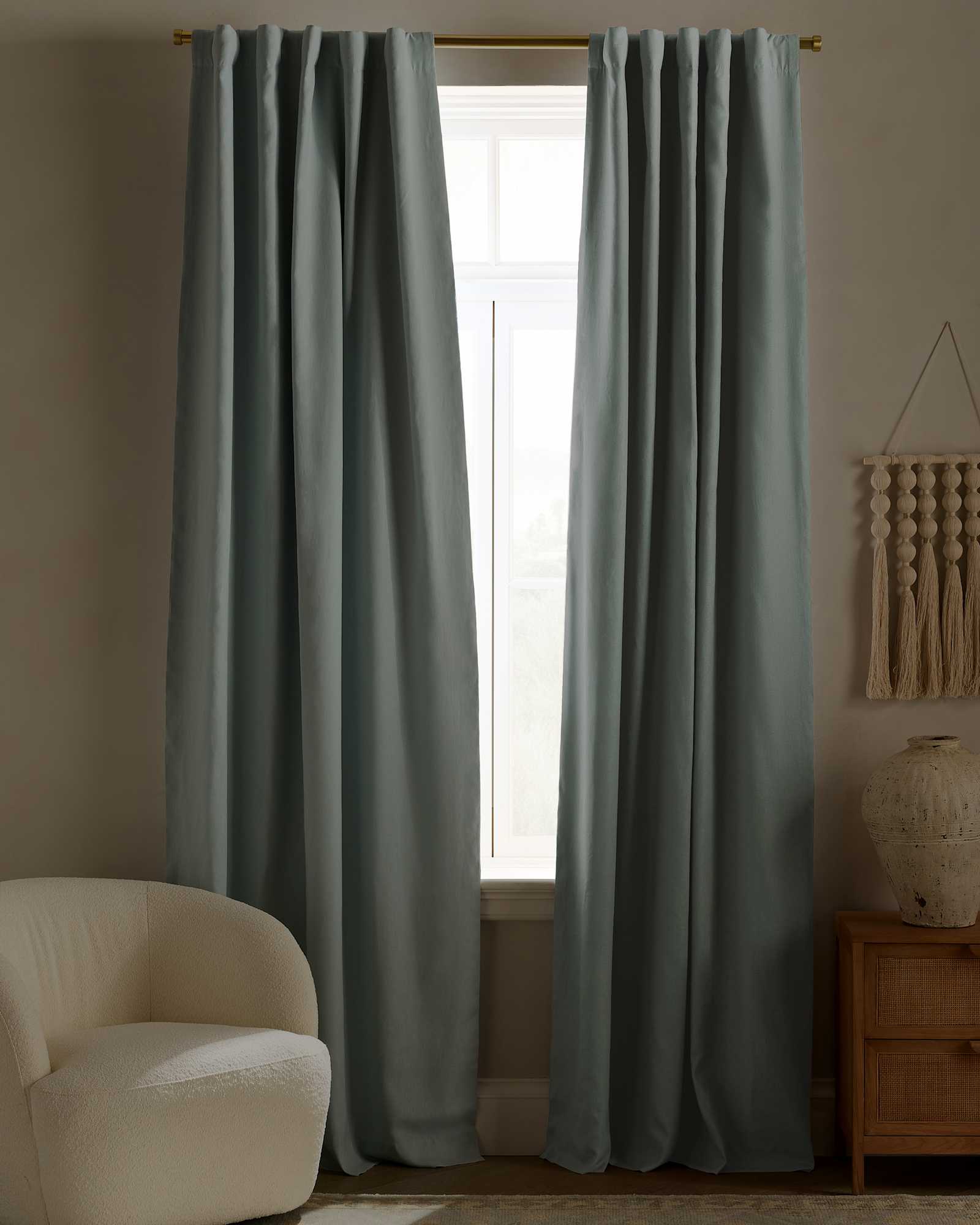 Light Blue European Linen True Blackout Curtain - Single Panel