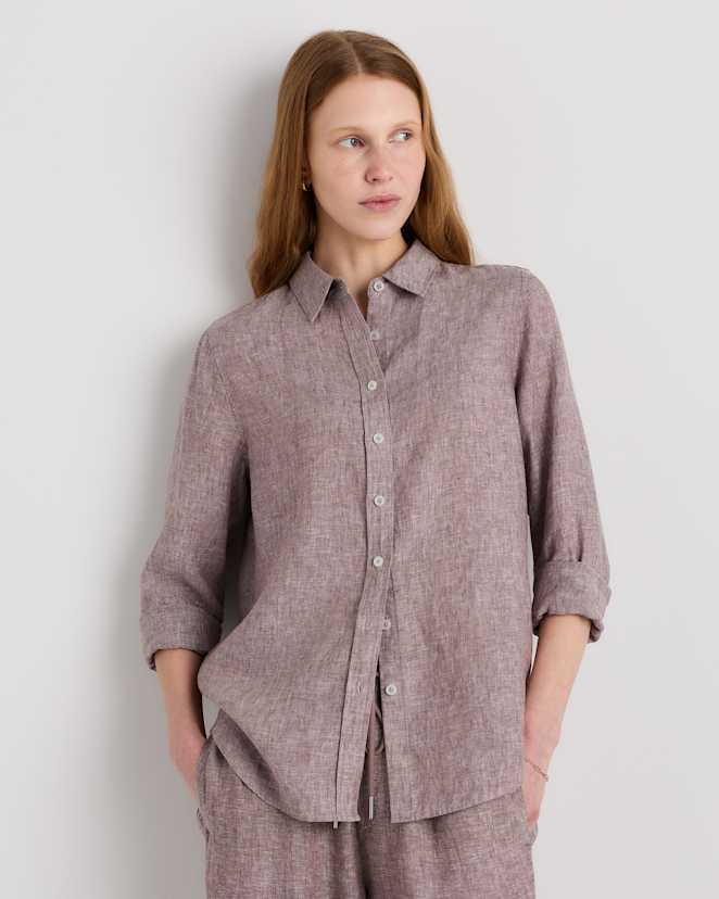 Taupe Brown Chambray 100% European Linen Long Sleeve Shirt