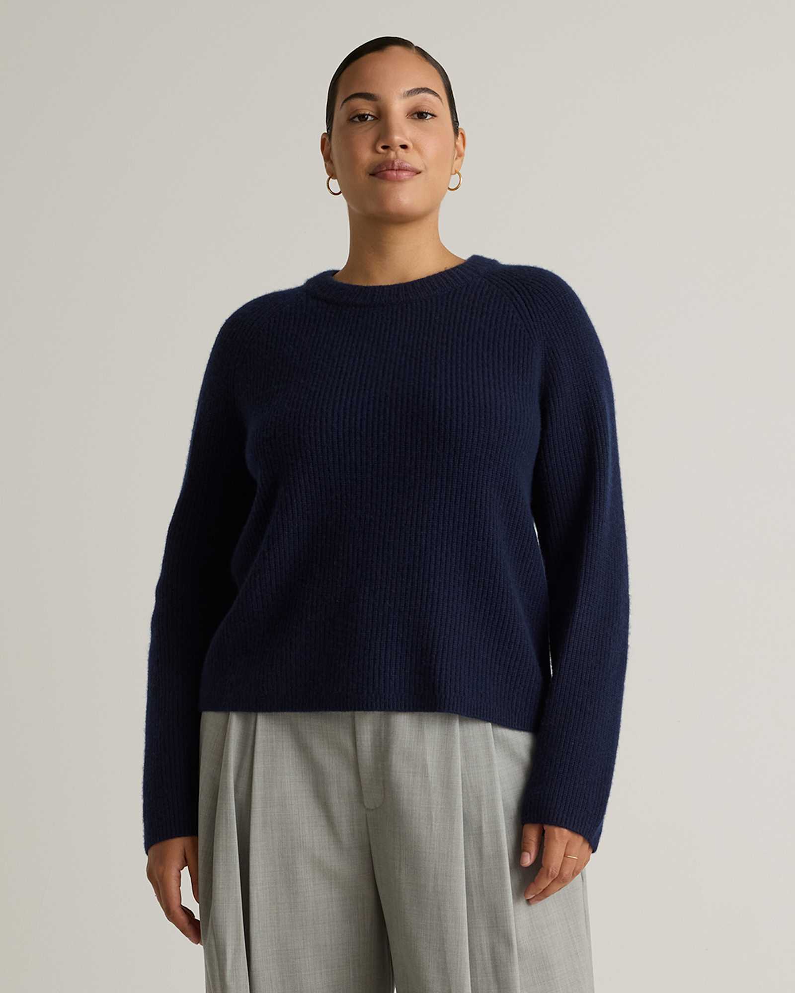 True Navy Mongolian Cashmere Fisherman Crewneck Sweater