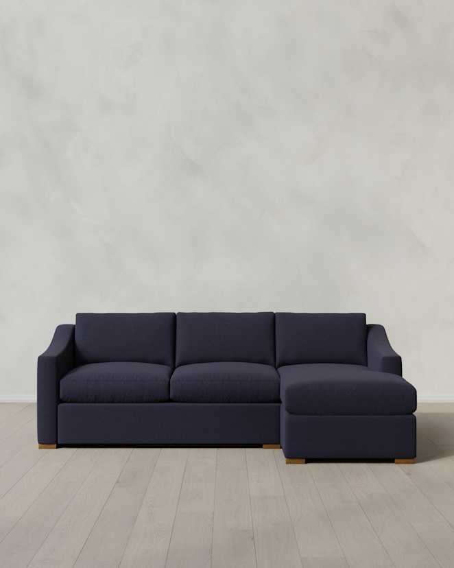 Navy Hollis Slope Arm Chaise Sectional in Performance Basketweave