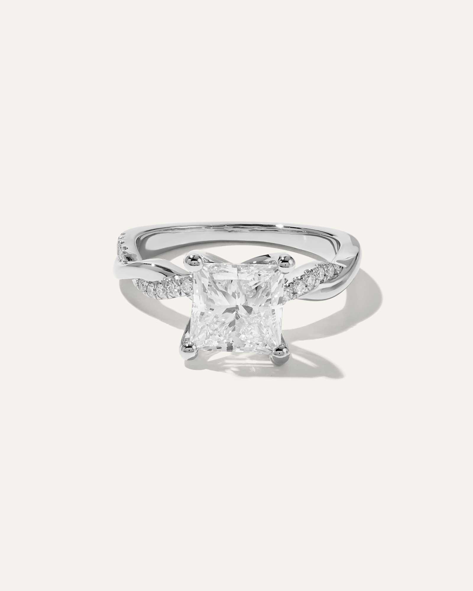 White Gold Lab Grown Diamond Princess Twisted Engagement Ring - 2.5ct