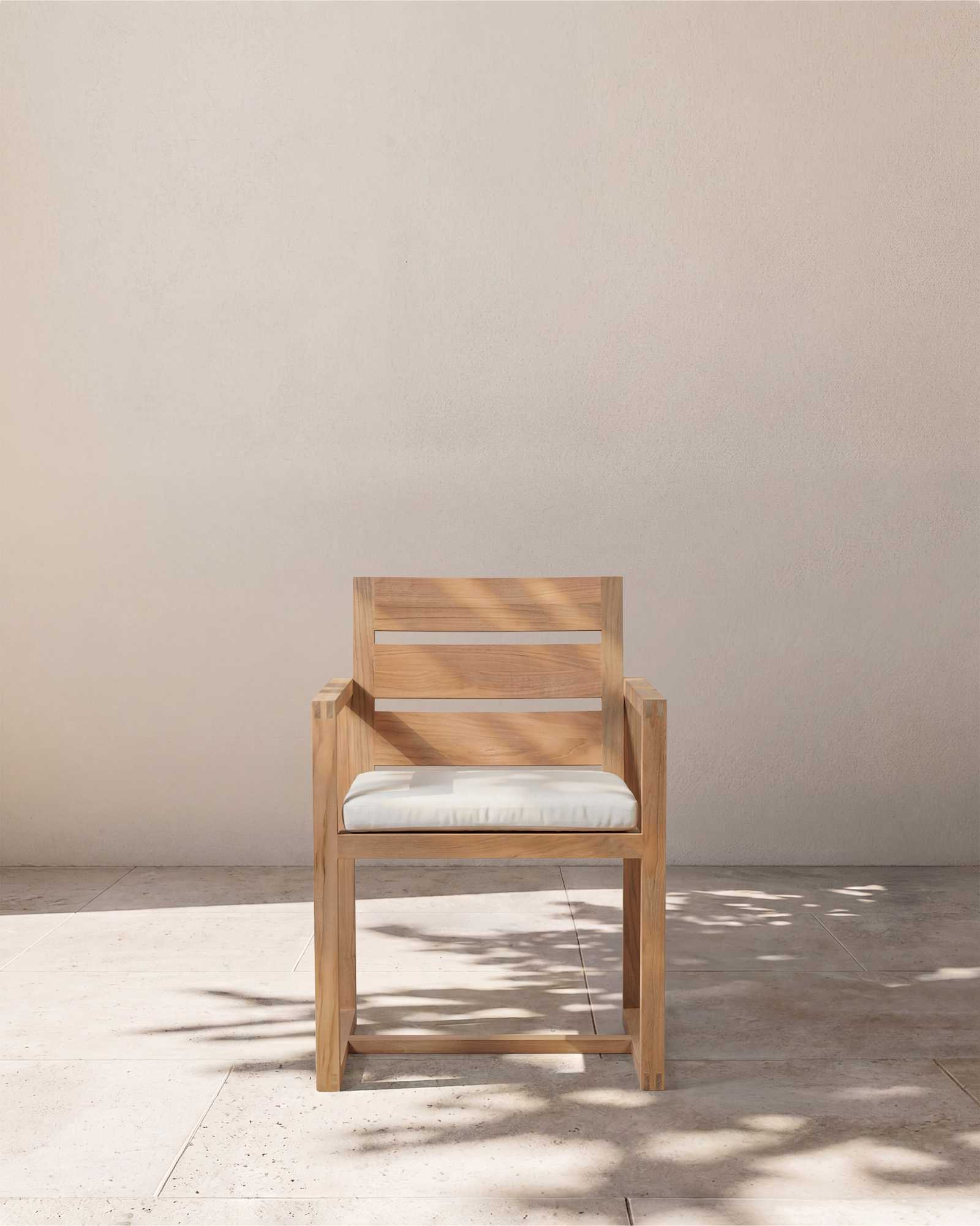 Natural Teak Linear Solid Teak Outdoor Dining Armchair