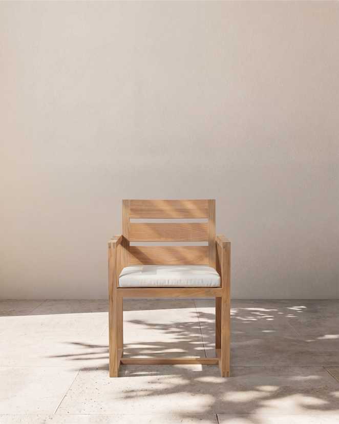 Natural Teak Linear Solid Teak Outdoor Dining Armchair