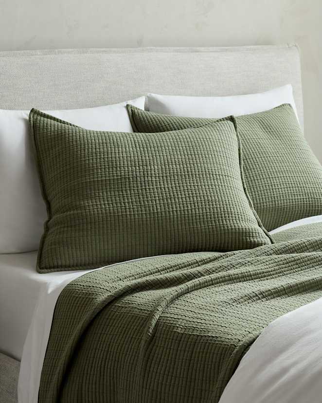 Olive Organic Cotton Ribbed Pillowcases