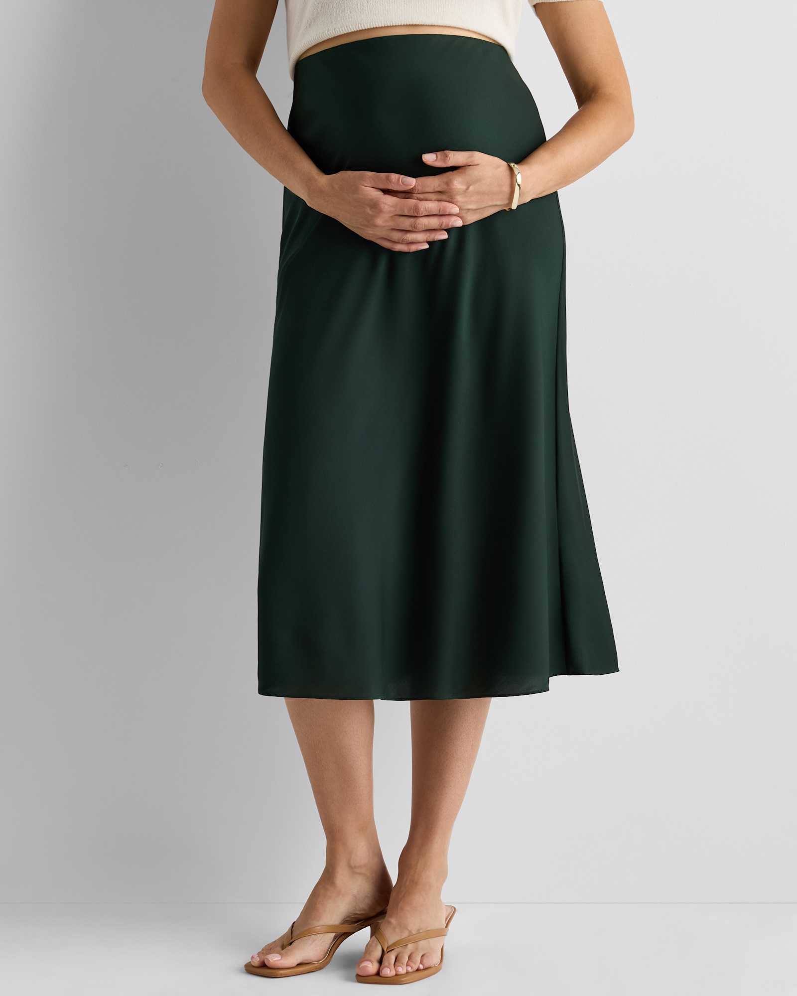 forest-green Washable Stretch Silk Maternity Skirt