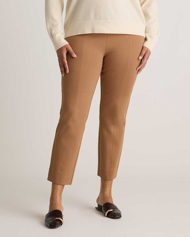 Roasted Pecan Ultra-Stretch Ponte Pintuck Ankle Pants