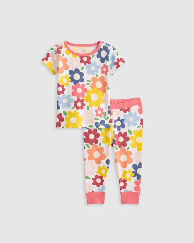 U--890-POPFLORAL EDITED Pop Floral 100% Organic Cotton Short Sleeve and Pant Pajama Set
