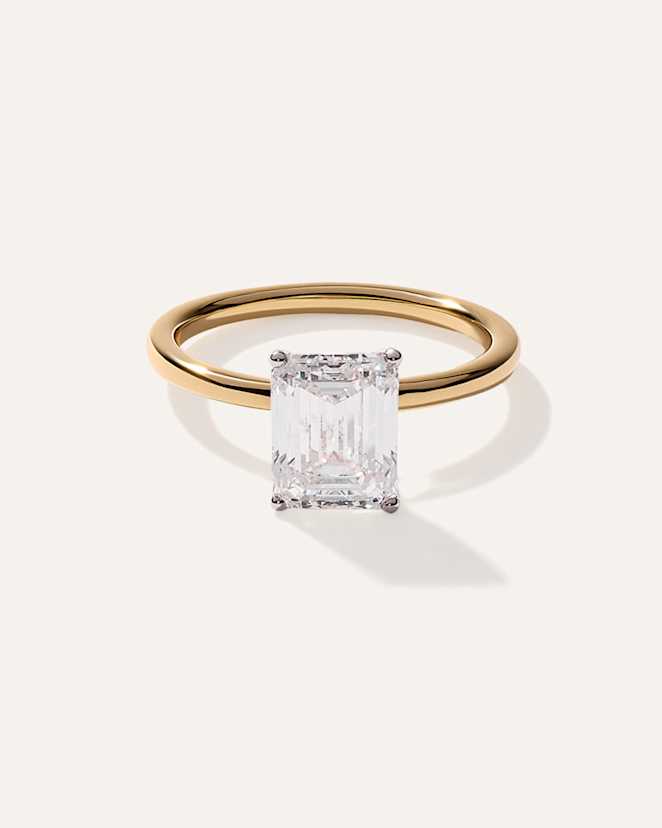 Yellow Gold Lab Grown Diamond Emerald Comfort Fit Engagement Ring - 3ct