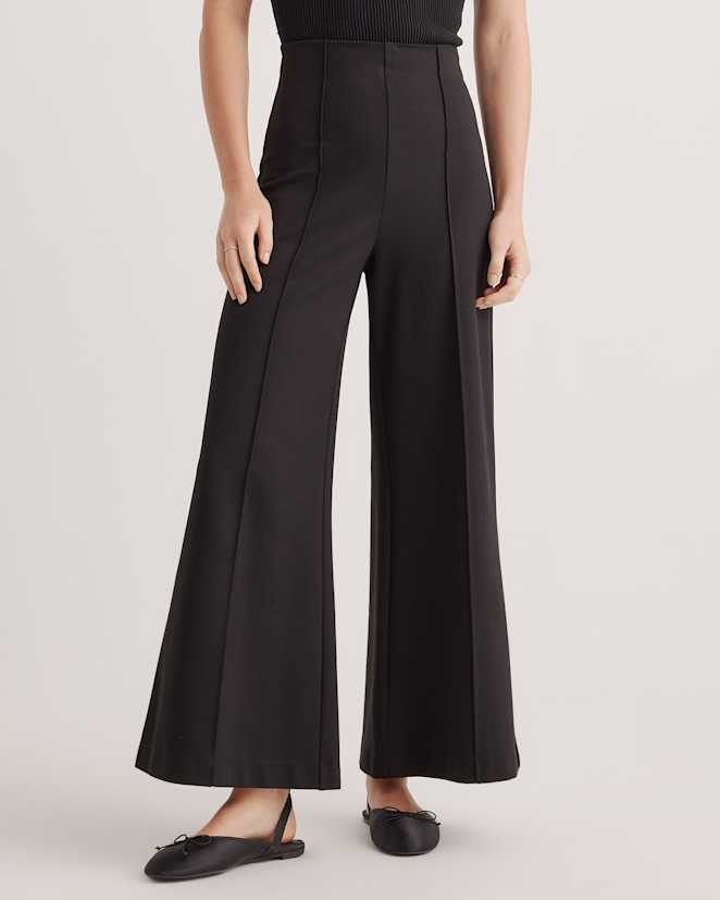 Black Ultra-Stretch Ponte Super Wide Leg Ankle Pants