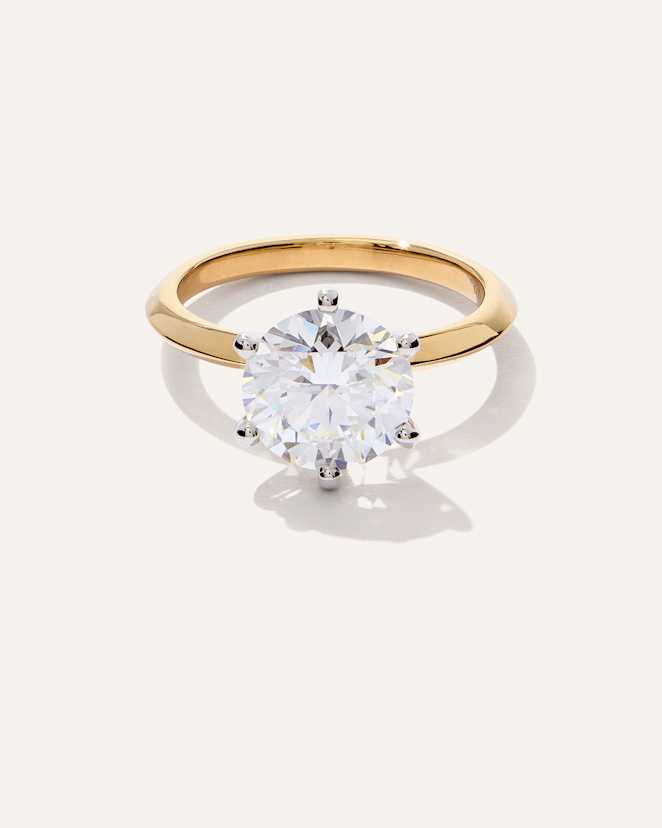 Yellow Gold Lab Grown Diamond Round Six Prong Knife Edge Engagement Ring - 3ct