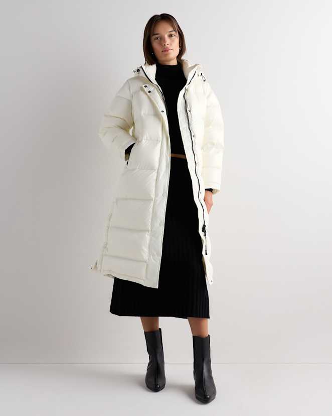 Shiny Creme Ivory Responsible Down Long Puffer Jacket