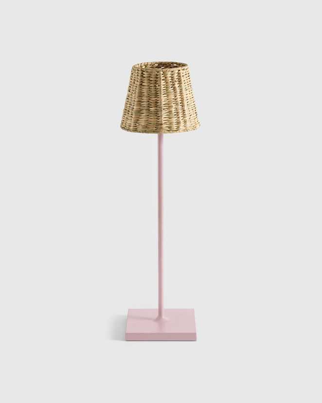Pink Poldina Pro Rechargeable Table Lamp with Seagrass Shade by Zafferano