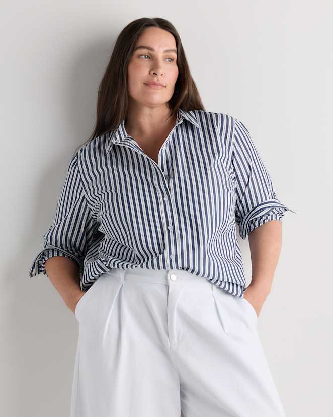 Hudson Stripe 100% Organic Cotton Poplin Long Sleeve Shirt