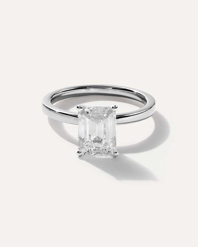 White Gold Lab Grown Diamond Emerald Comfort Fit Engagement Ring - 2.5ct