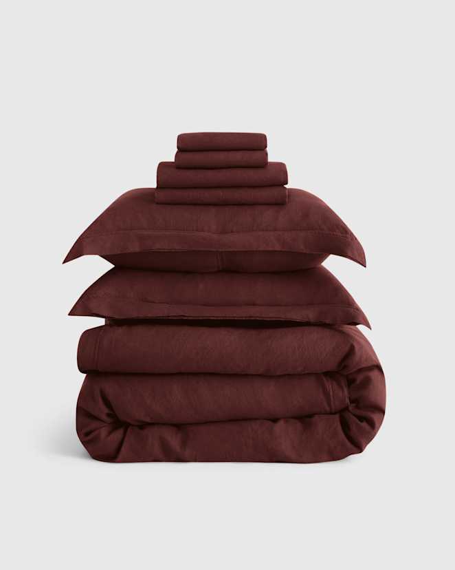 Burgundy European Linen Double Flange Deluxe Bedding Bundle