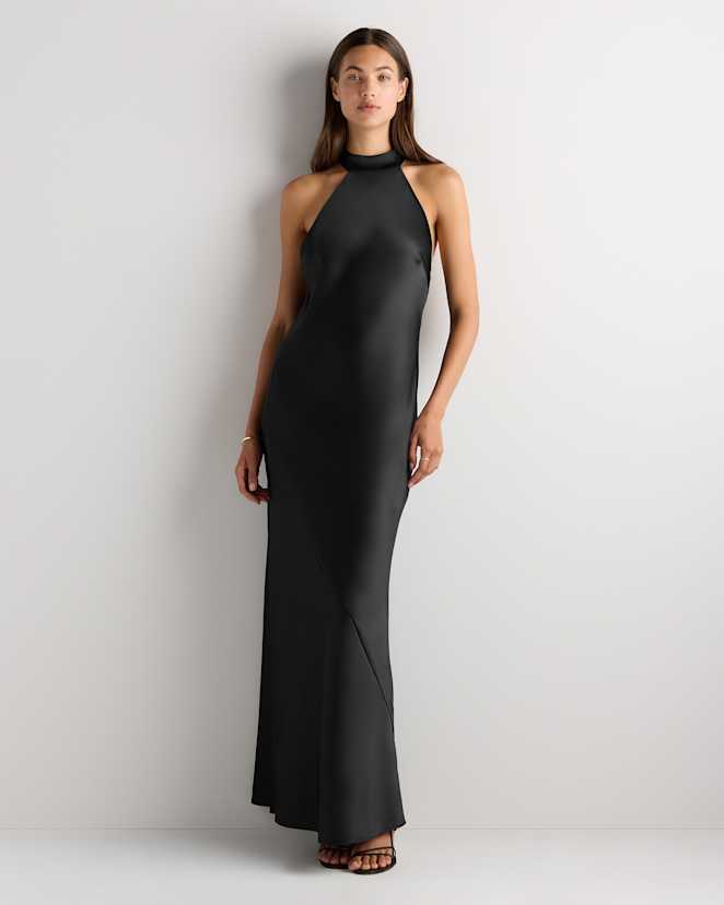 Black Catalina Stretch Satin Dress