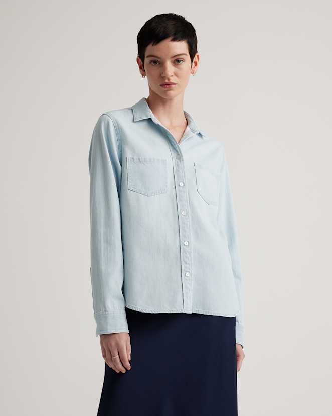 Light Chambray Distressed Denim Shirt