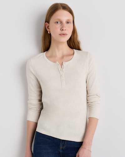 Organic Cotton Micro-Rib Henley Long Sleeve Tee