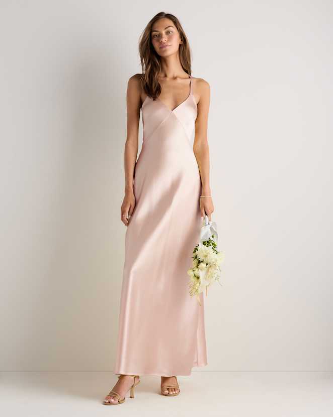 Pale Blush Pink Bianca Stretch Satin Dress