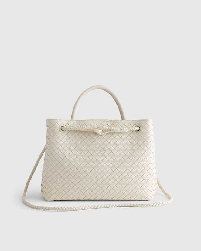 Bone Italian Leather Handwoven Satchel