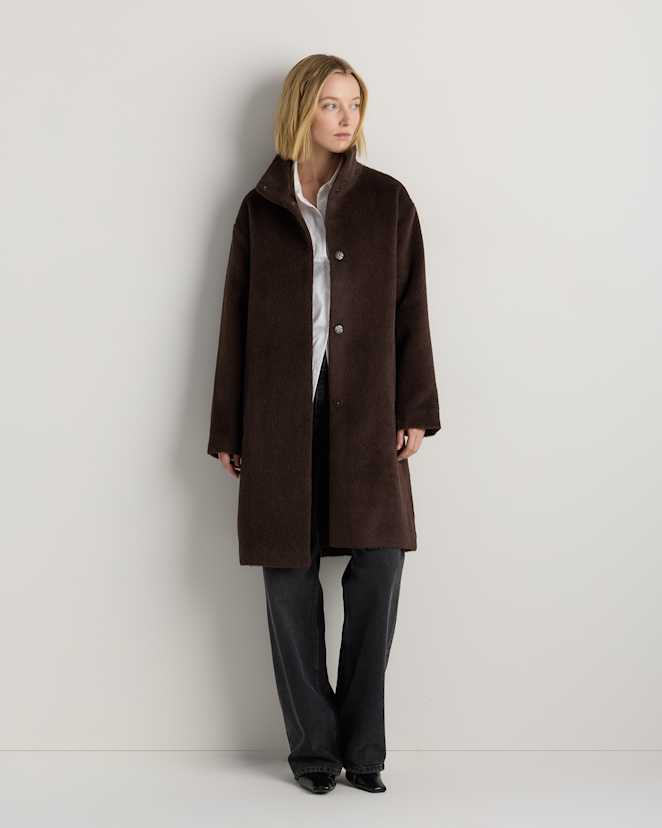 Coffee Bean Brown Alpaca-Wool Stand Collar Coat