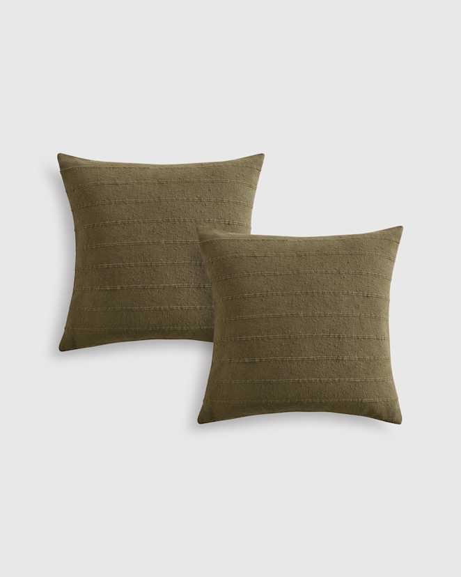 Olive Textured Striped Cotton Pillow Cover (Set of 2)