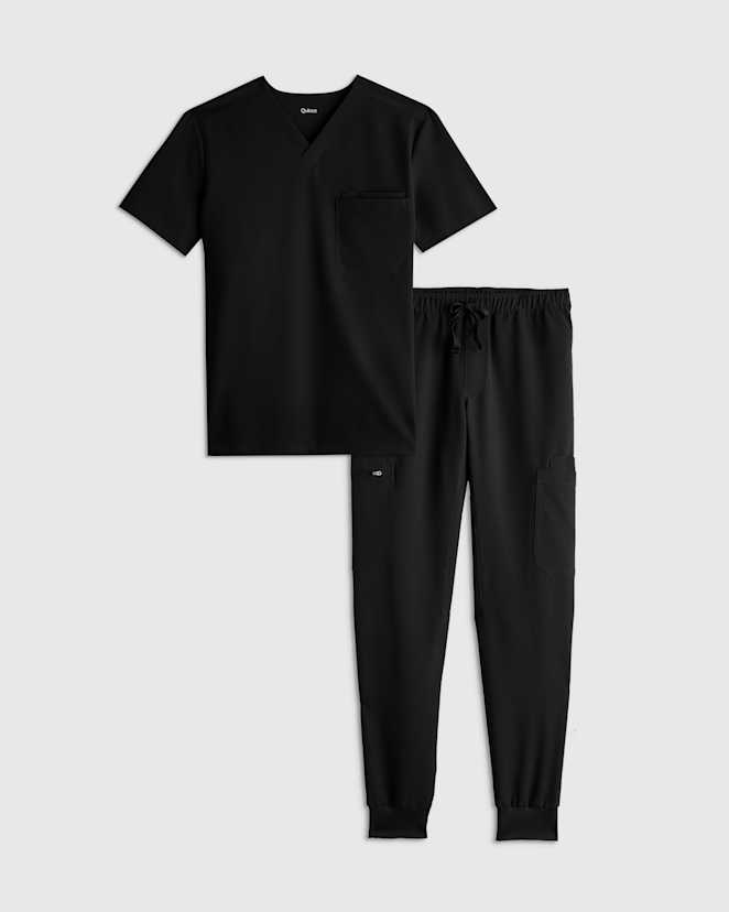 Bold Black Men's AeraFlex Scrubs Jogger Set