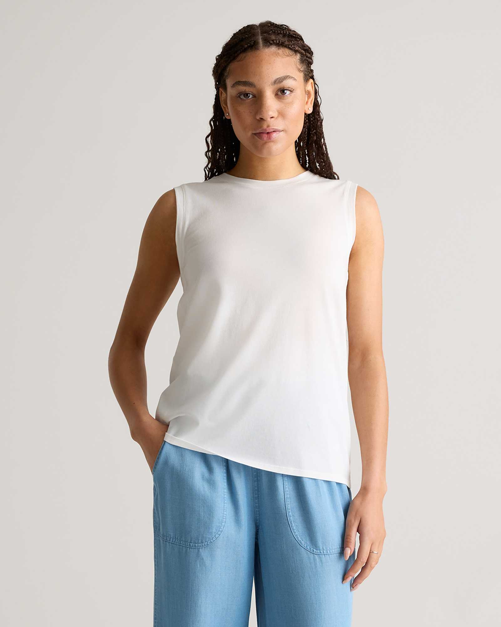 white Cotton Modal Muscle Tank