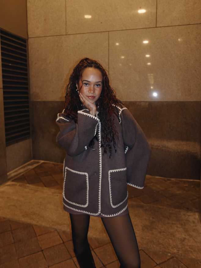 Cocoa Melange Double-Faced Merino Wool Scarf Coat