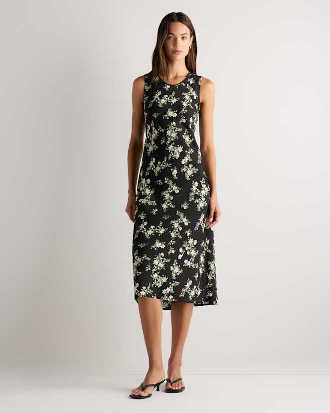 Black Vintage Pink Petite Floral Robe midi style débardeur en soie extensible et lavable