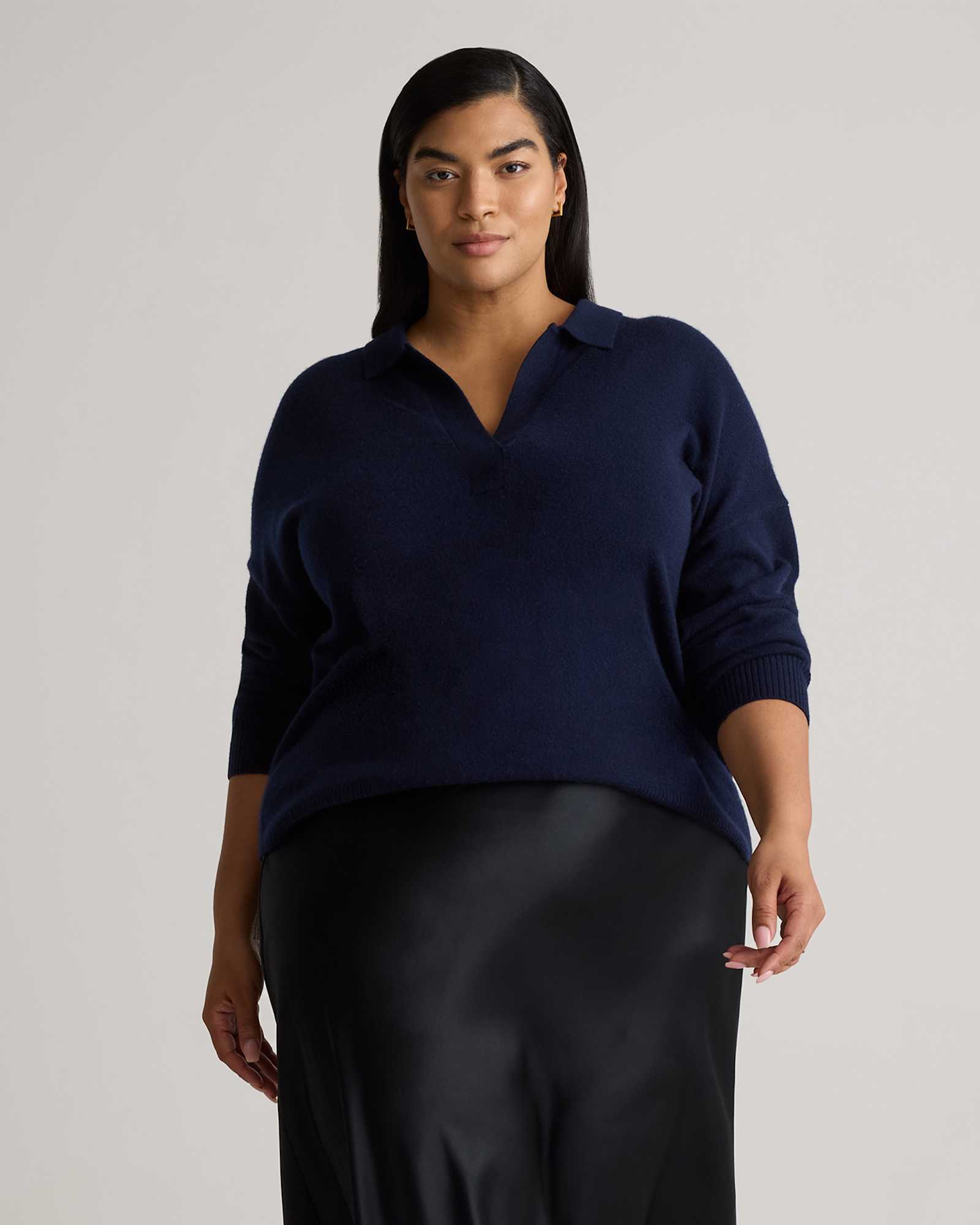 True Navy Mongolian Cashmere Polo Sweater
