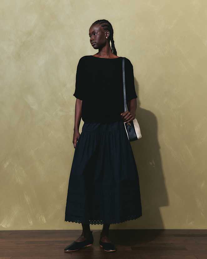 Black 100% Organic Cotton Poplin Pintuck Maxi Skirt