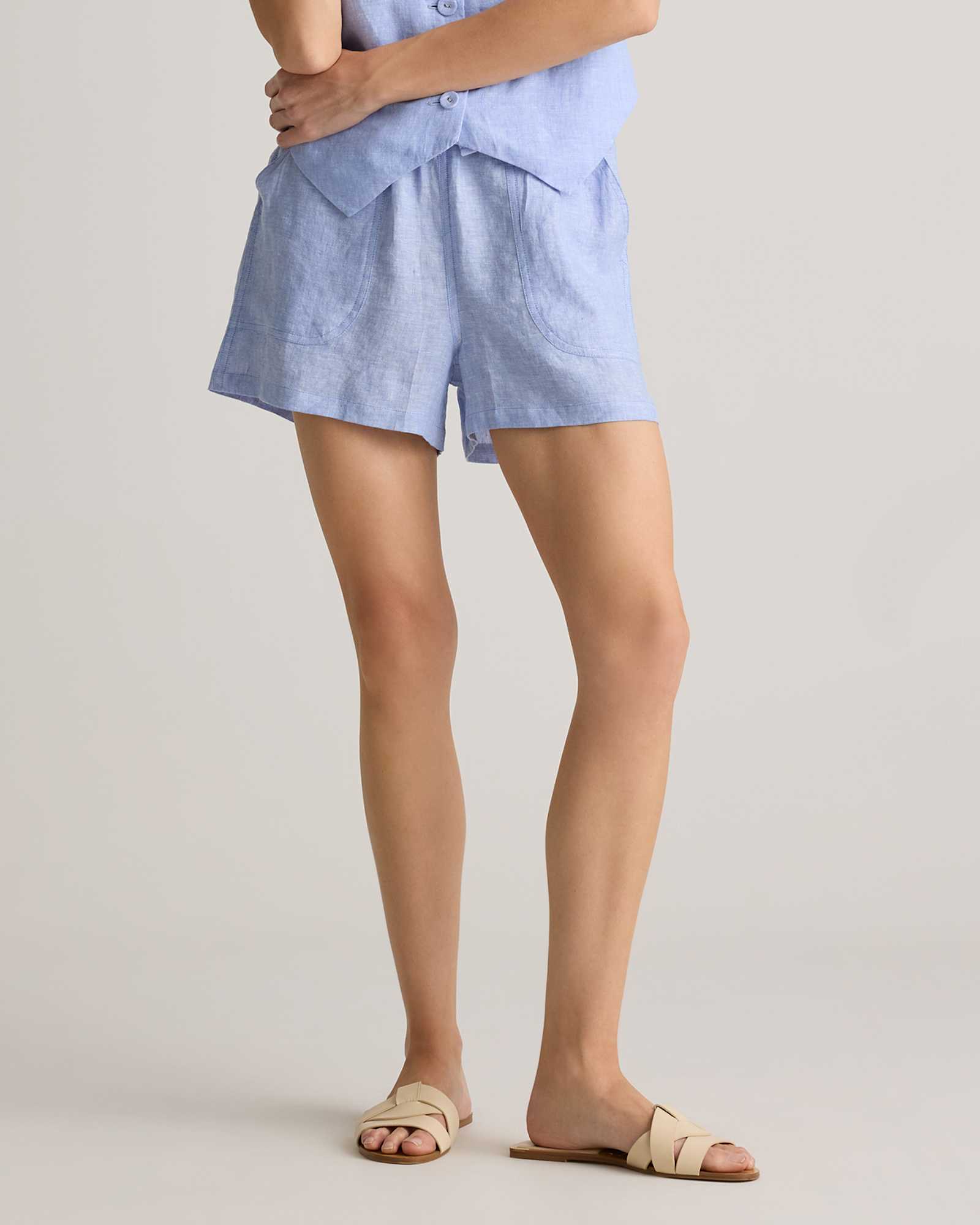 french-blue 100% European Linen Shorts