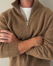 Mongolian Cashmere Fisherman Full Zip Sweater Teak Kian McCaffrey 4x5