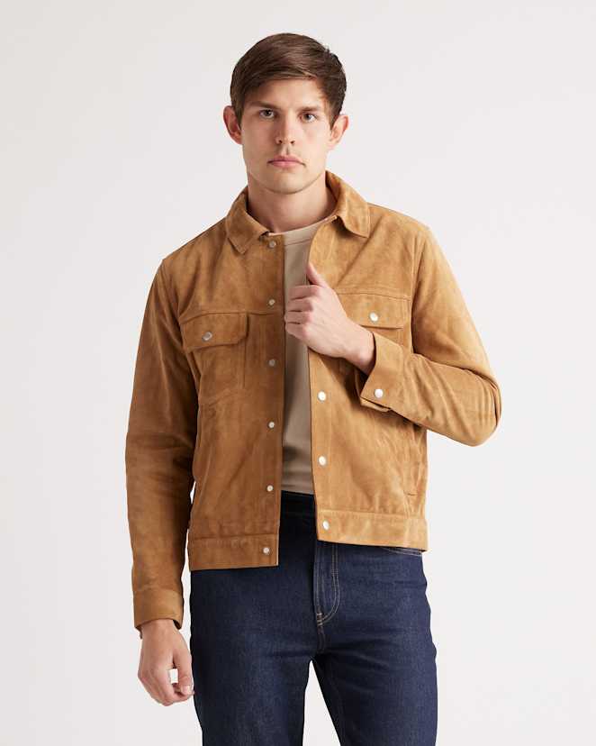 Cognac Italian Suede Trucker Jacket