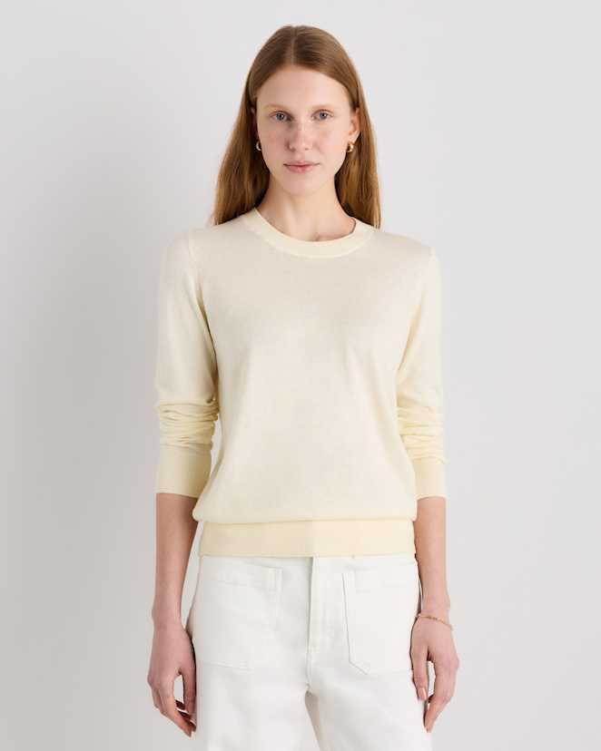 Pale Custard Yellow Lightweight Cotton Cashmere Crew Sweater