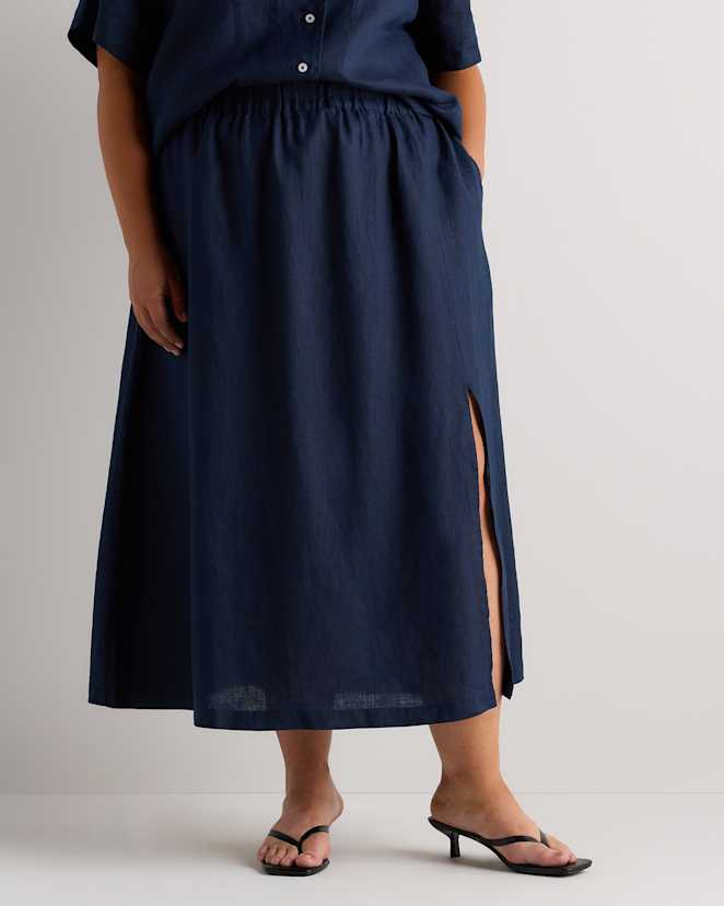 Deep Navy Women's Plus Size 100% European Linen Maxi Skirt