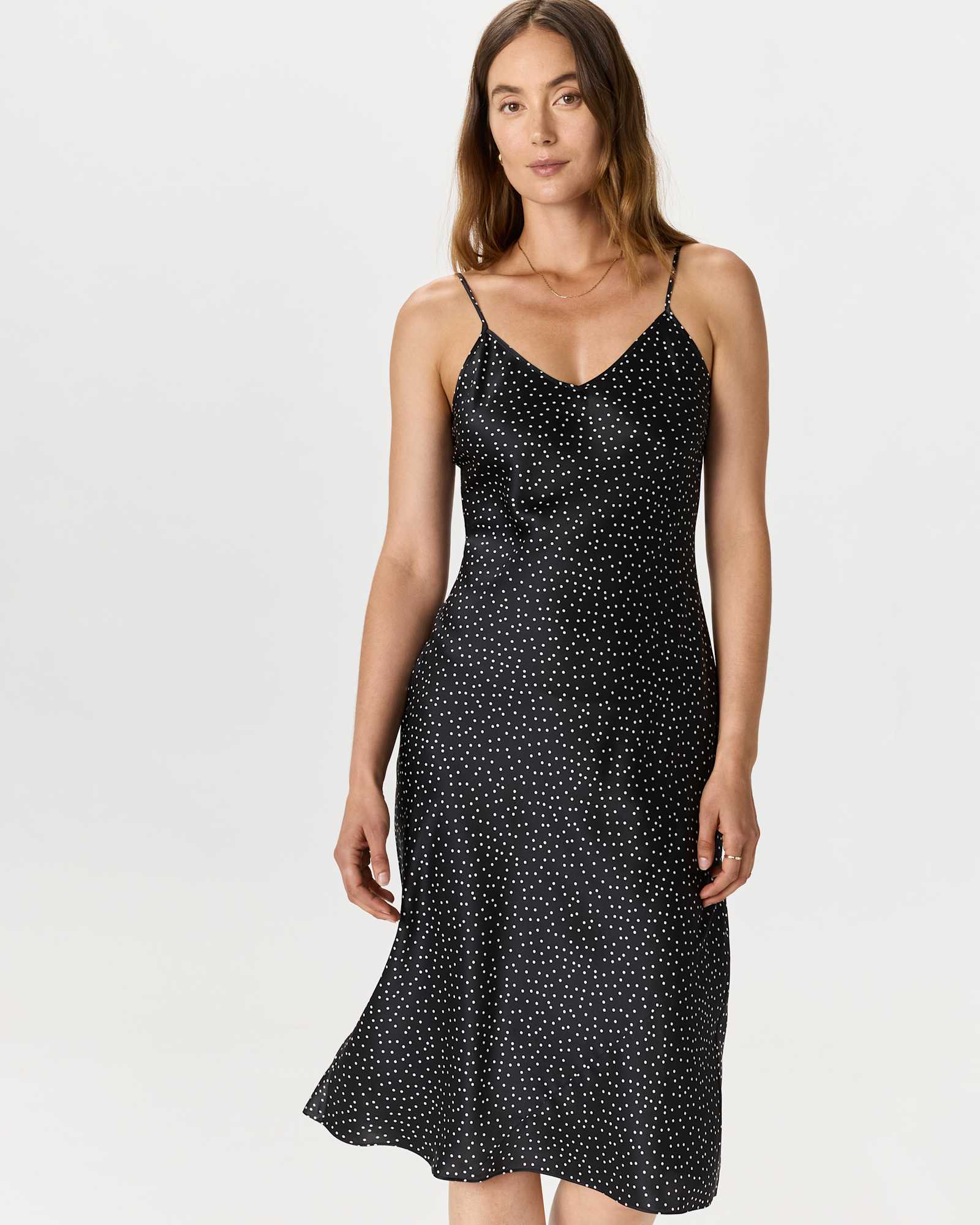tiny-dot-black/-white 100% Washable Silk Slip Dress