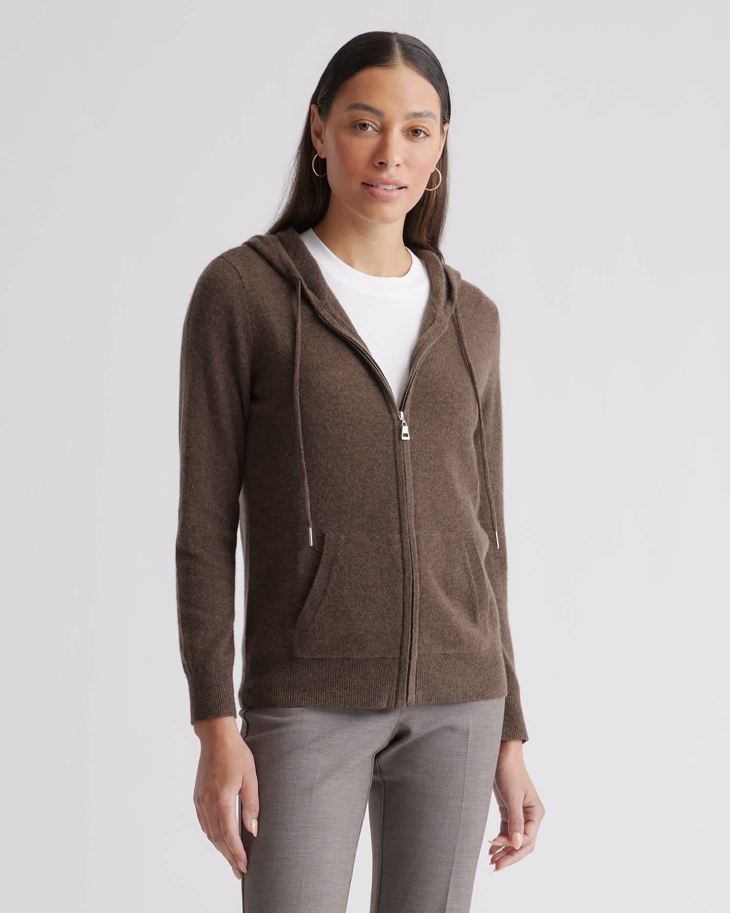 Brown Mongolian Spring Cashmere Full-Zip Hoodie