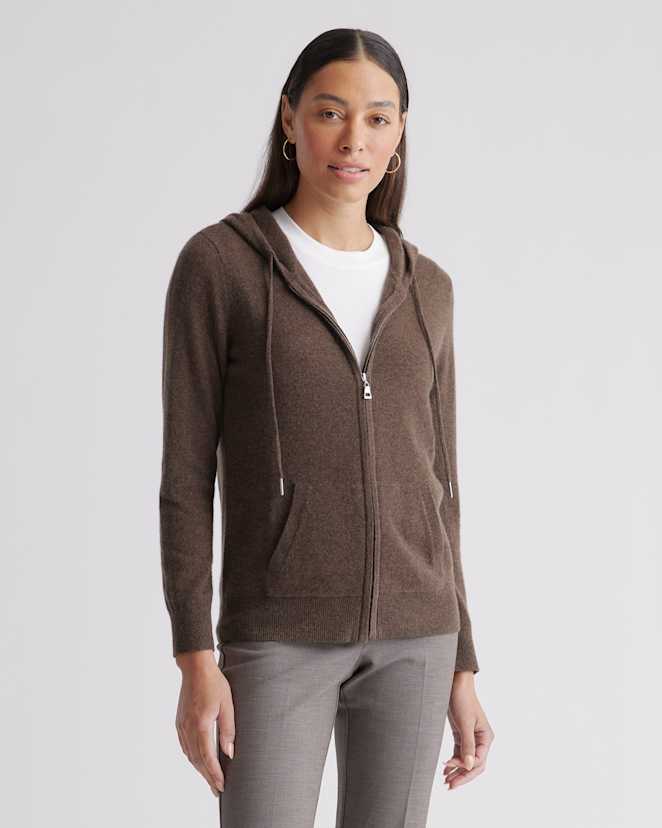 Brown Mongolian Spring Cashmere Full-Zip Hoodie