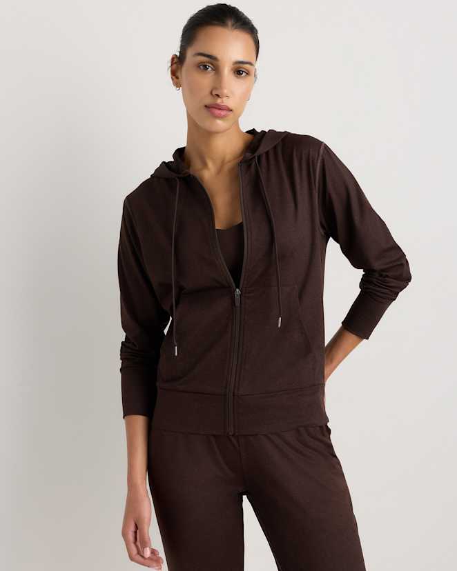 Heather Coffee Bean Brown Flowknit Full Zip Hoodie