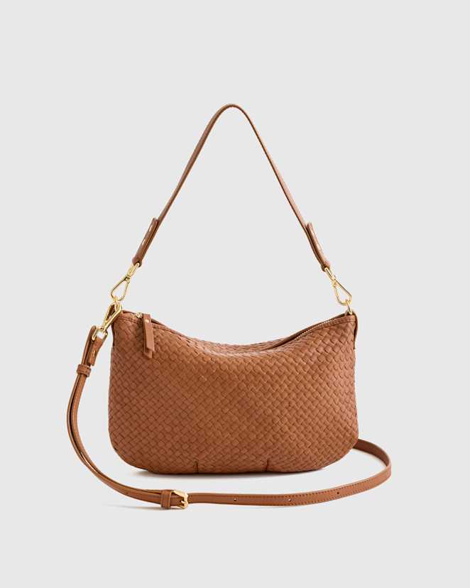 Cognac Italian Handwoven Leather Mini Shoulder Bag