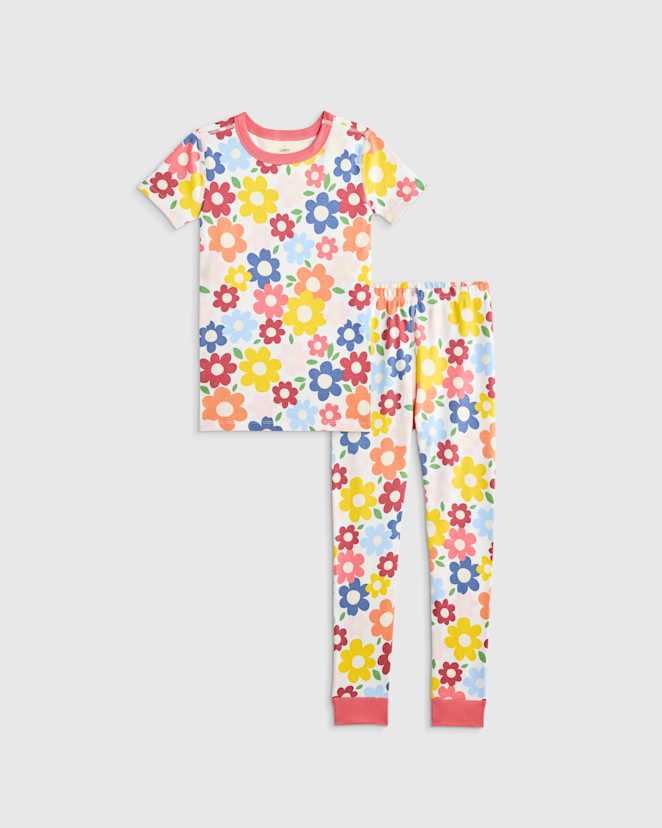 Pop Floral 100% Organic Cotton Short Sleeve and Pant Pajama Set