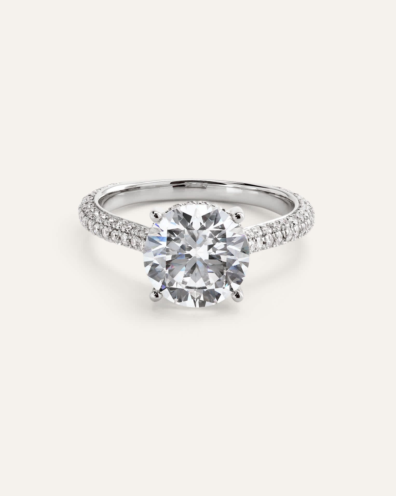 White Gold Lab Grown Diamond Round Pave Cathedral Engagement Ring - 3ct