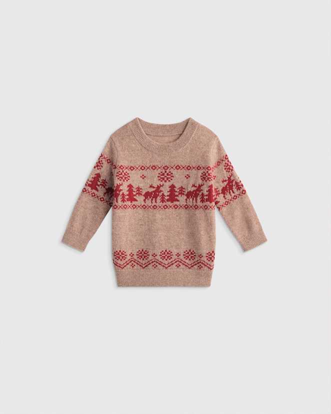 U--1239 12290 CROPPED Oatmeal/Varsity Red Kids & Baby Mongolian Cashmere Fair Isle Christmas Sweater