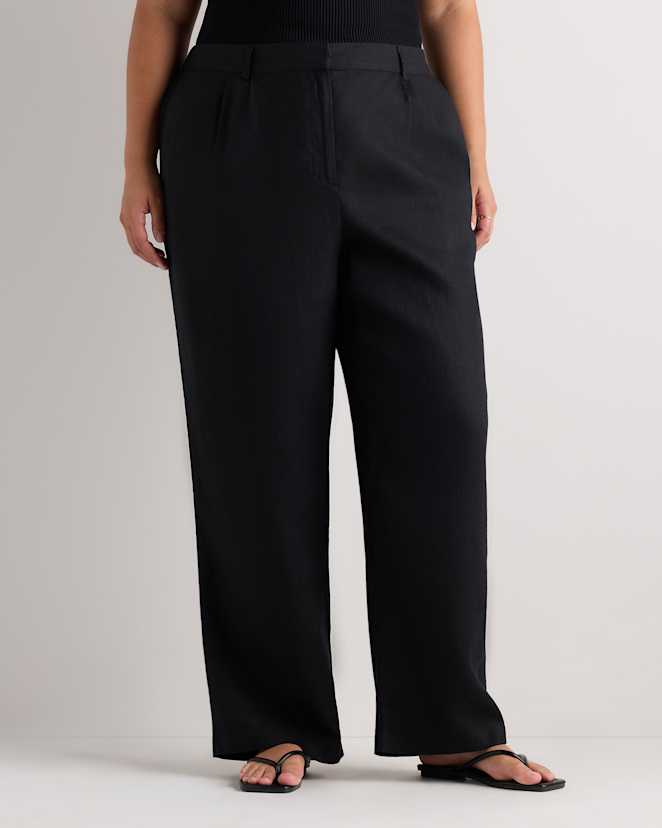 Black 100% European Linen Pleated Trouser