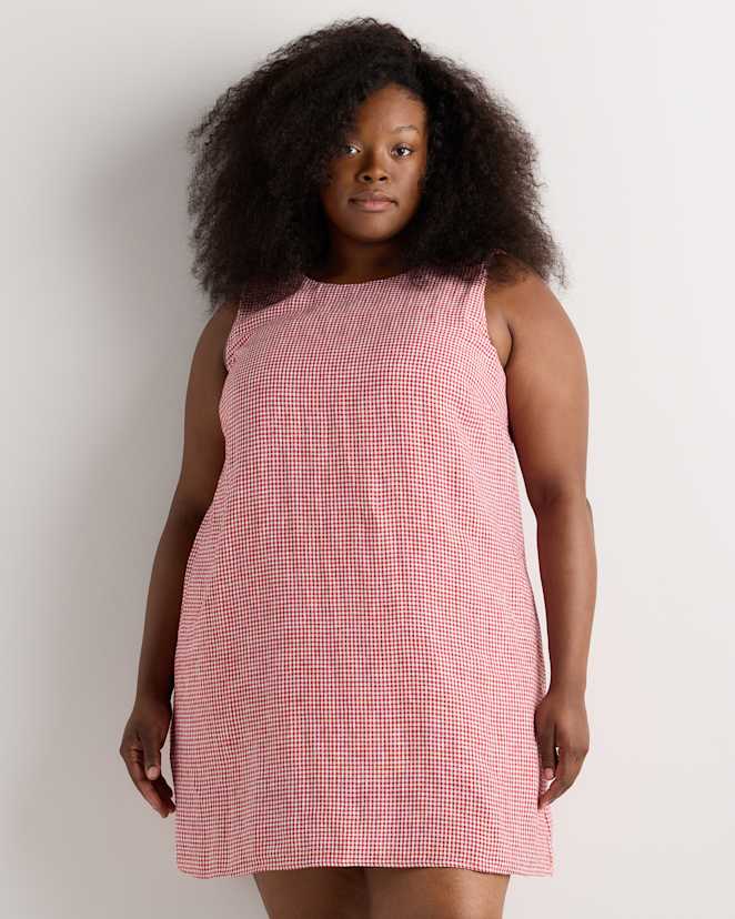 Red Classic Mini Gingham 100% European Linen Tank Mini Dress